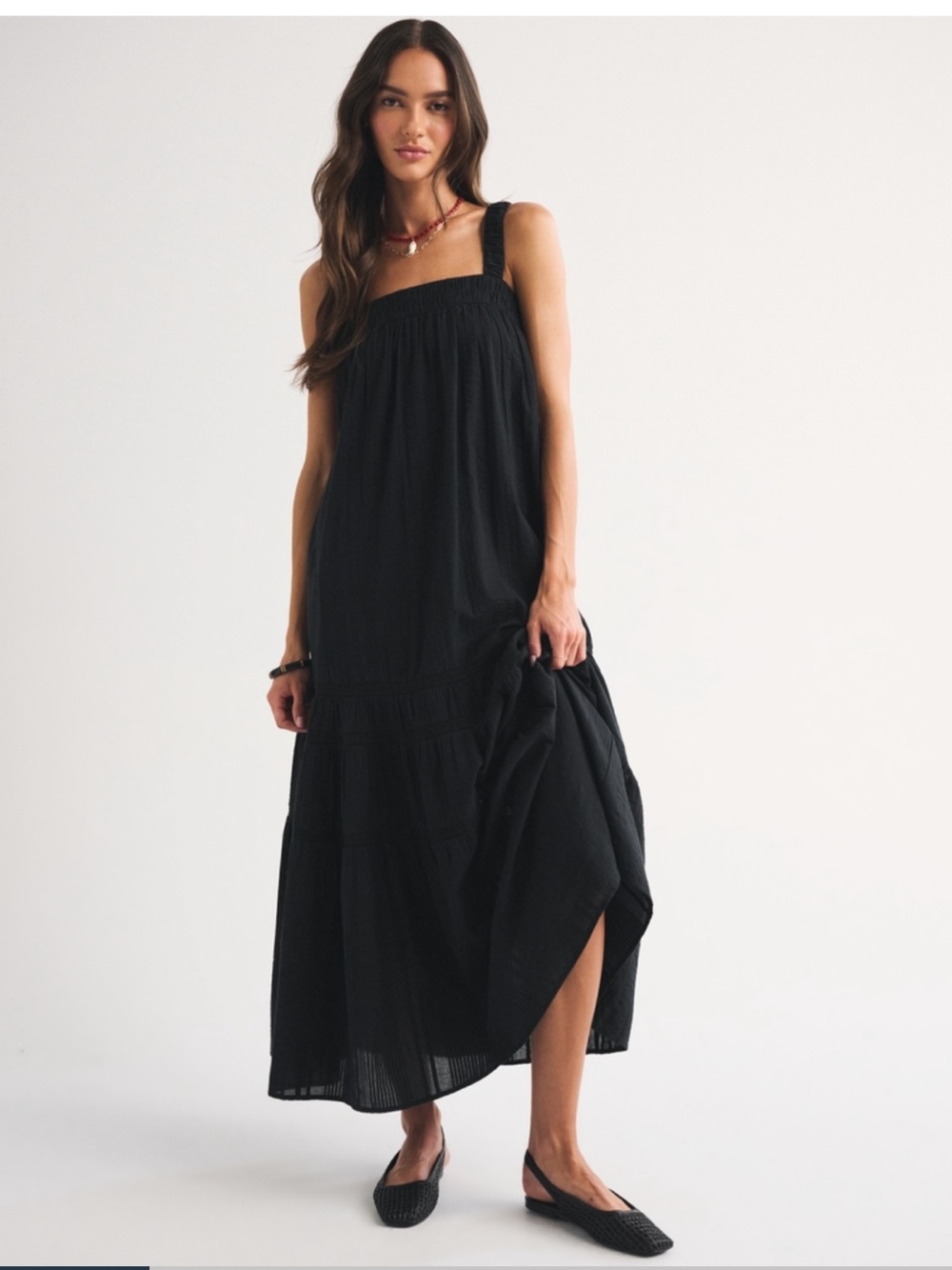 Abercrombie & Fitch Black Cotton Tiered Maxi Dress - Picture 2 of 8